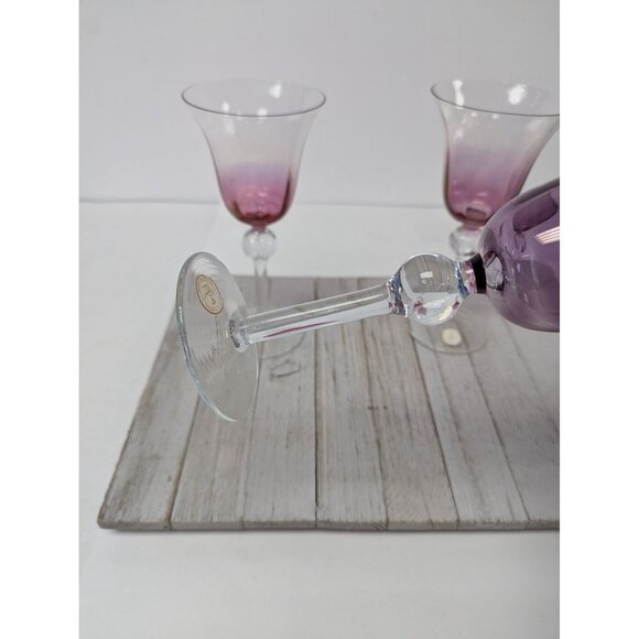 Set of 3 Crystal Romania Clear Glass Goblet  Pink Purple 9" Wine Water - Picture 6 of 6